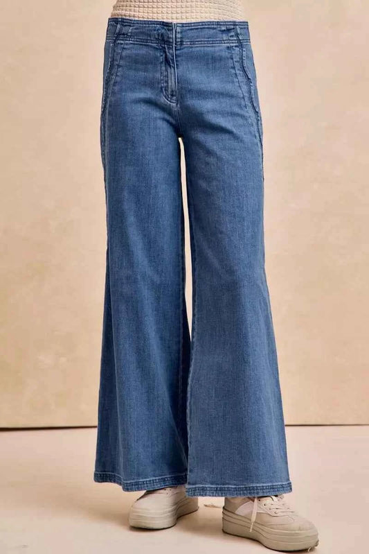 BiBi Wavy Side Edge Detail Lined Wide Leg Jeans