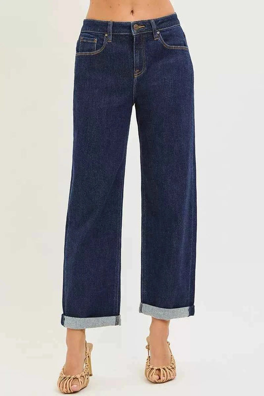 RISEN Slouchy Cropped Boyfriend Jeans With Cuffed Hem