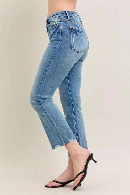 Judy Blue Mr Vintage Wash Destroy Hem Kick Flare Jeans