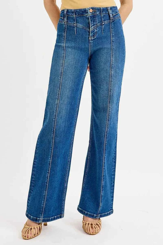 RISEN Seam Detail Wide Leg Jeans