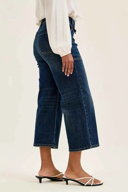 Judy Blue High Waist Wide Crop Utility Jeans with Patch Pocket