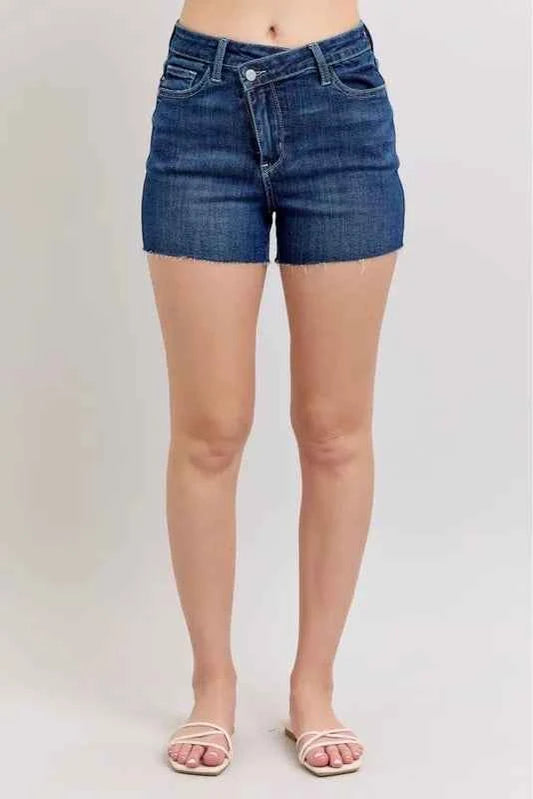Judy Blue Full Size High Waist Criss-Cross Waistband Denim Shorts Plus Size