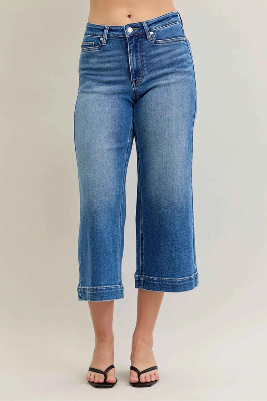 Judy Blue Mid Rise Crop Wide Leg Jeans