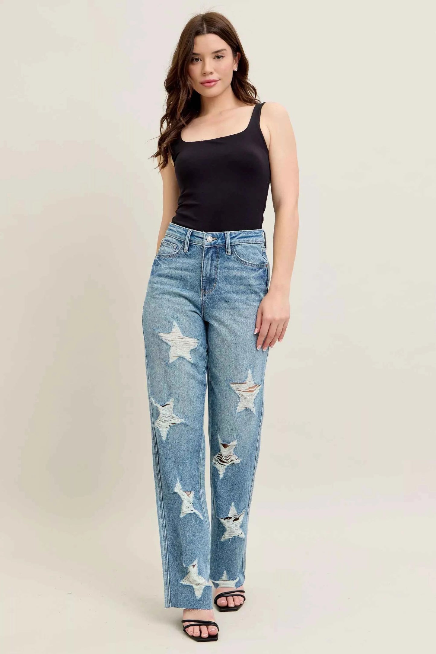 Judy Blue Full Size High Waist Rigid Magic Star Shaped Destroy 90's Straight Jeans Plus Size