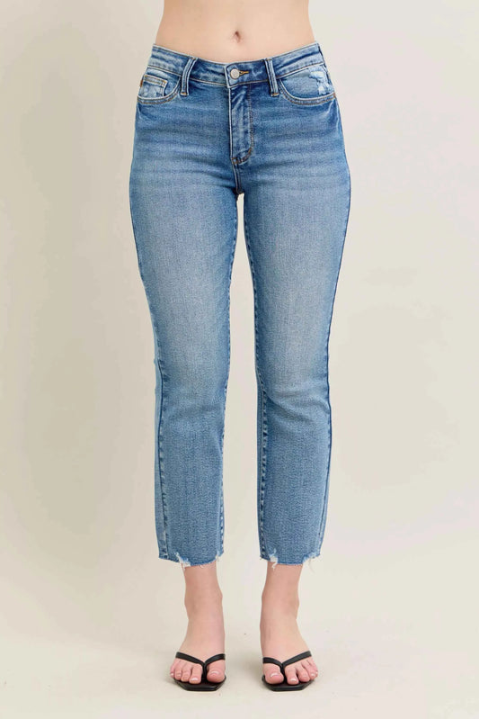 Judy Blue Mr Vintage Wash Destroy Hem Kick Flare Jeans