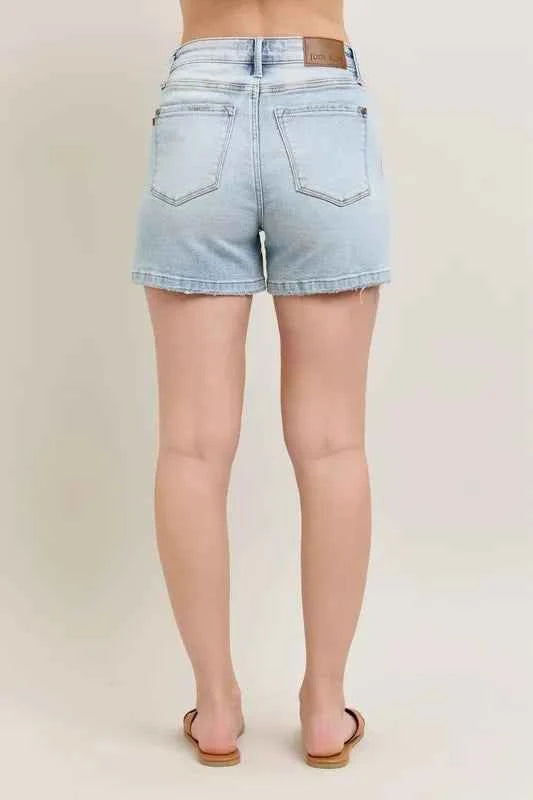 Judy Blue Full Size Frayed Hem High Rise Denim Shorts with Pockets Plus Size