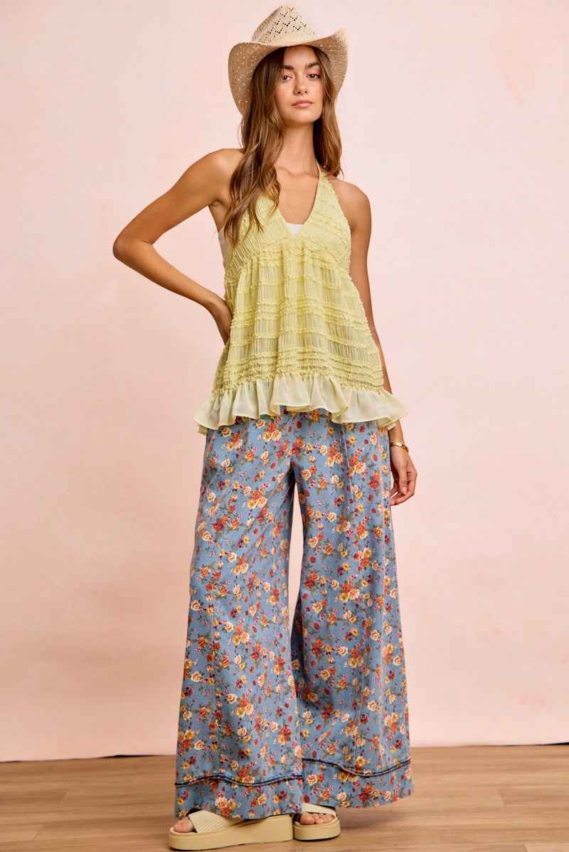 BiBi Floral Printed Drawstring Wide Pants