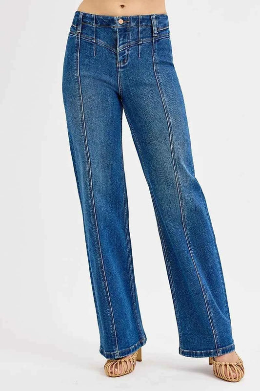 RISEN Seam Detail Wide Leg Jeans