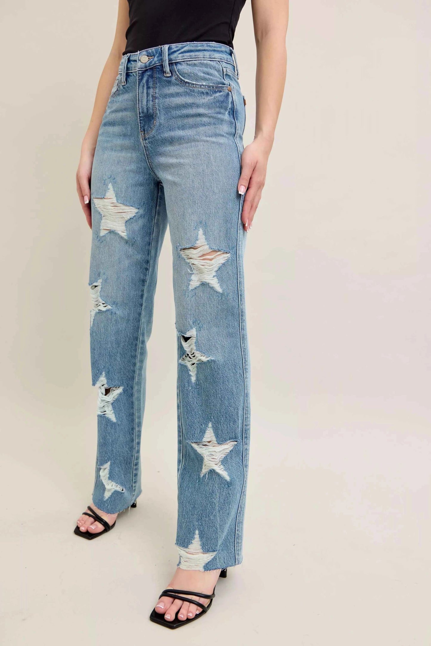 Judy Blue Full Size High Waist  Rigid Magic Star Shaped Destroy 90's Straight Jeans Plus Size