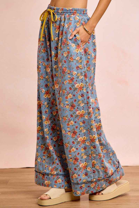 BiBi Floral Printed Drawstring Wide Pants