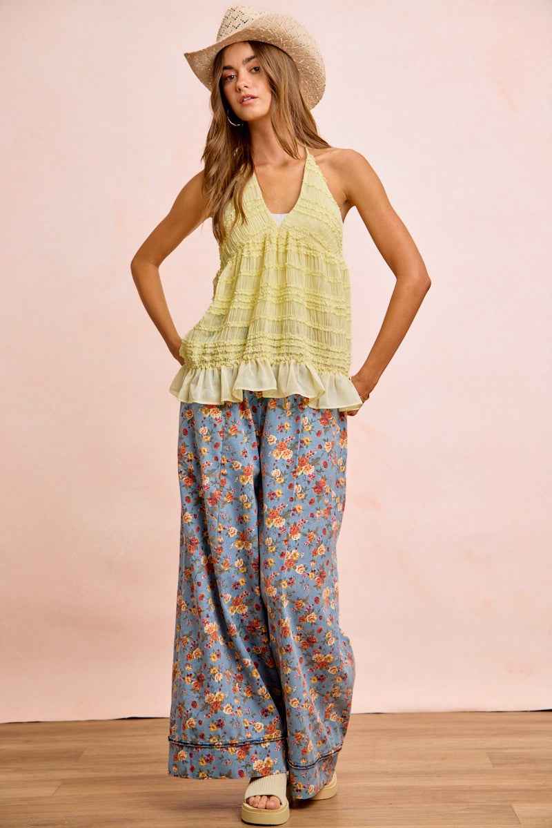 BiBi Floral Printed Drawstring Wide Pants