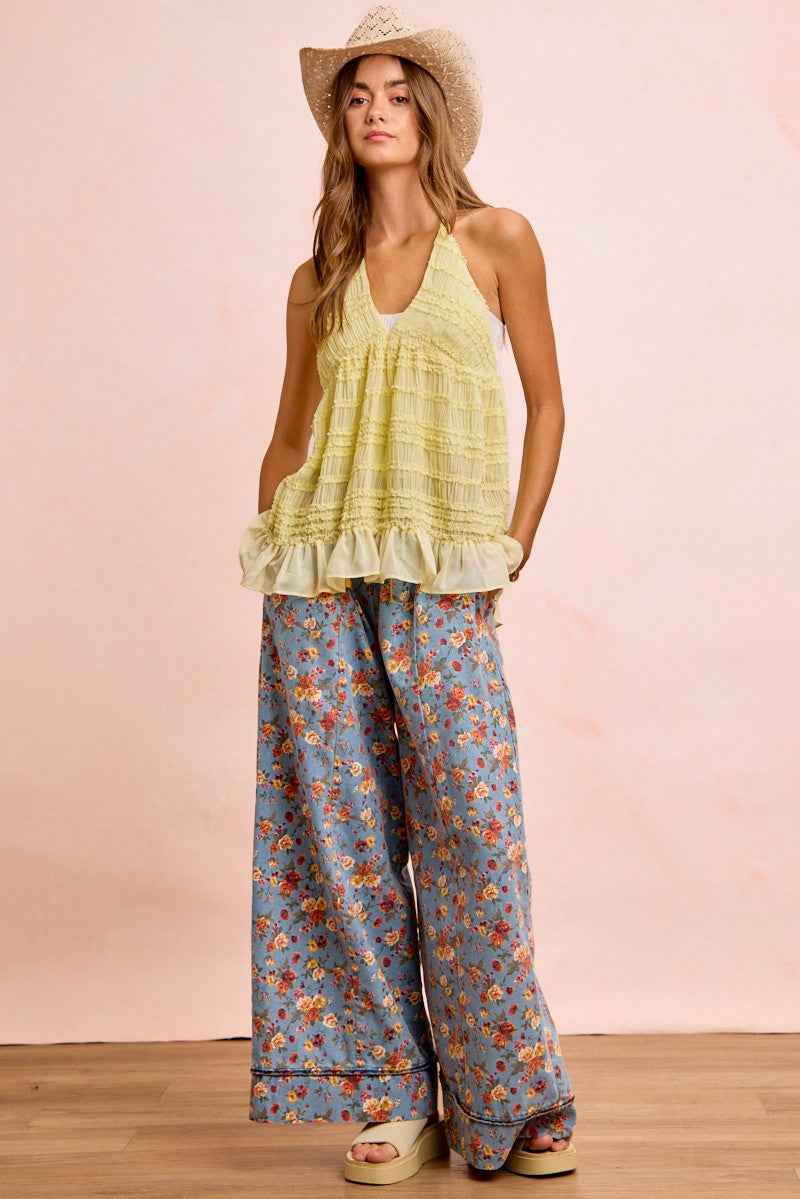 BiBi Floral Printed Drawstring Wide Pants