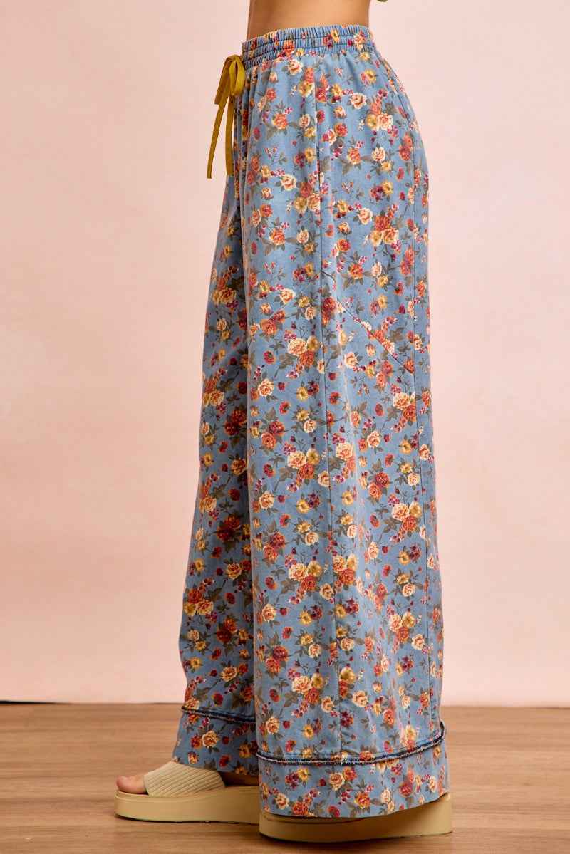 BiBi Floral Printed Drawstring Wide Pants