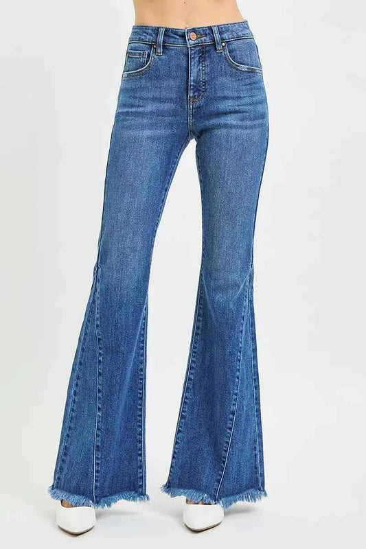 RISEN Mid Rise Flare Side Seam Detailing Jeans