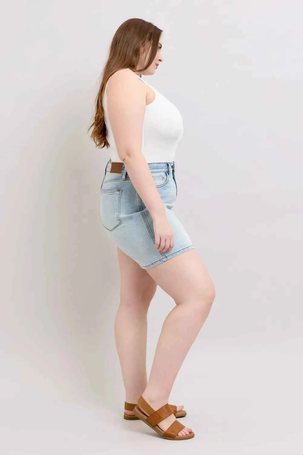 Judy Blue Full Size 2 Button Denim Shorts with Pockets Plus Size
