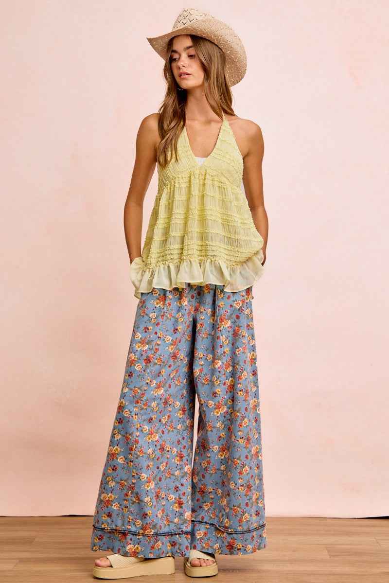 BiBi Floral Printed Drawstring Wide Pants