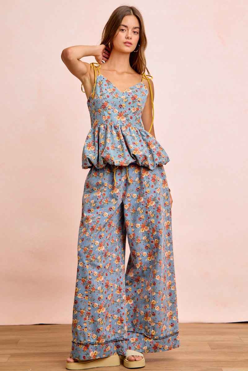BiBi Floral Printed Drawstring Wide Pants