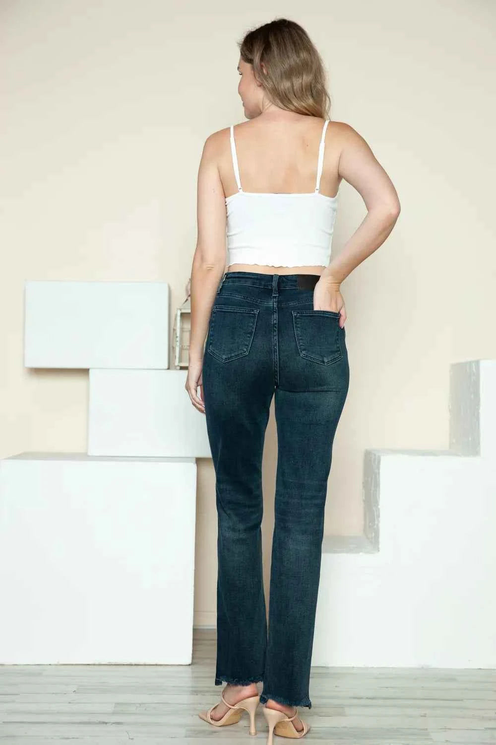 Judy Blue Full Size Button Fly Hem Destroy Straight Jeans