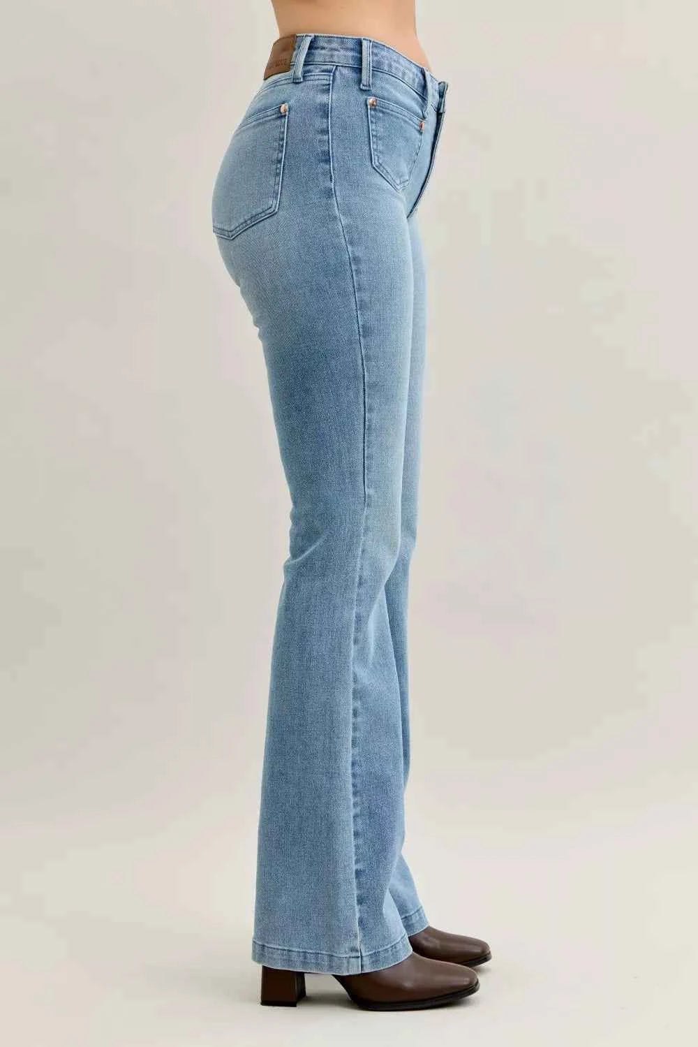 Judy Blue Full Size Mid Rise Bootcut Jeans with Contrast Wash & Front Patch Pockets Plus Size