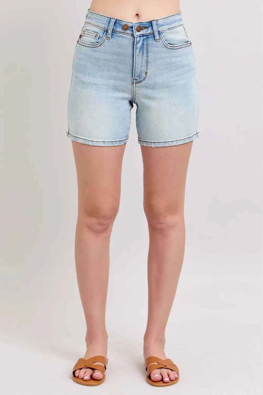 Judy Blue Full Size 2 Button Denim Shorts with Pockets Plus Size