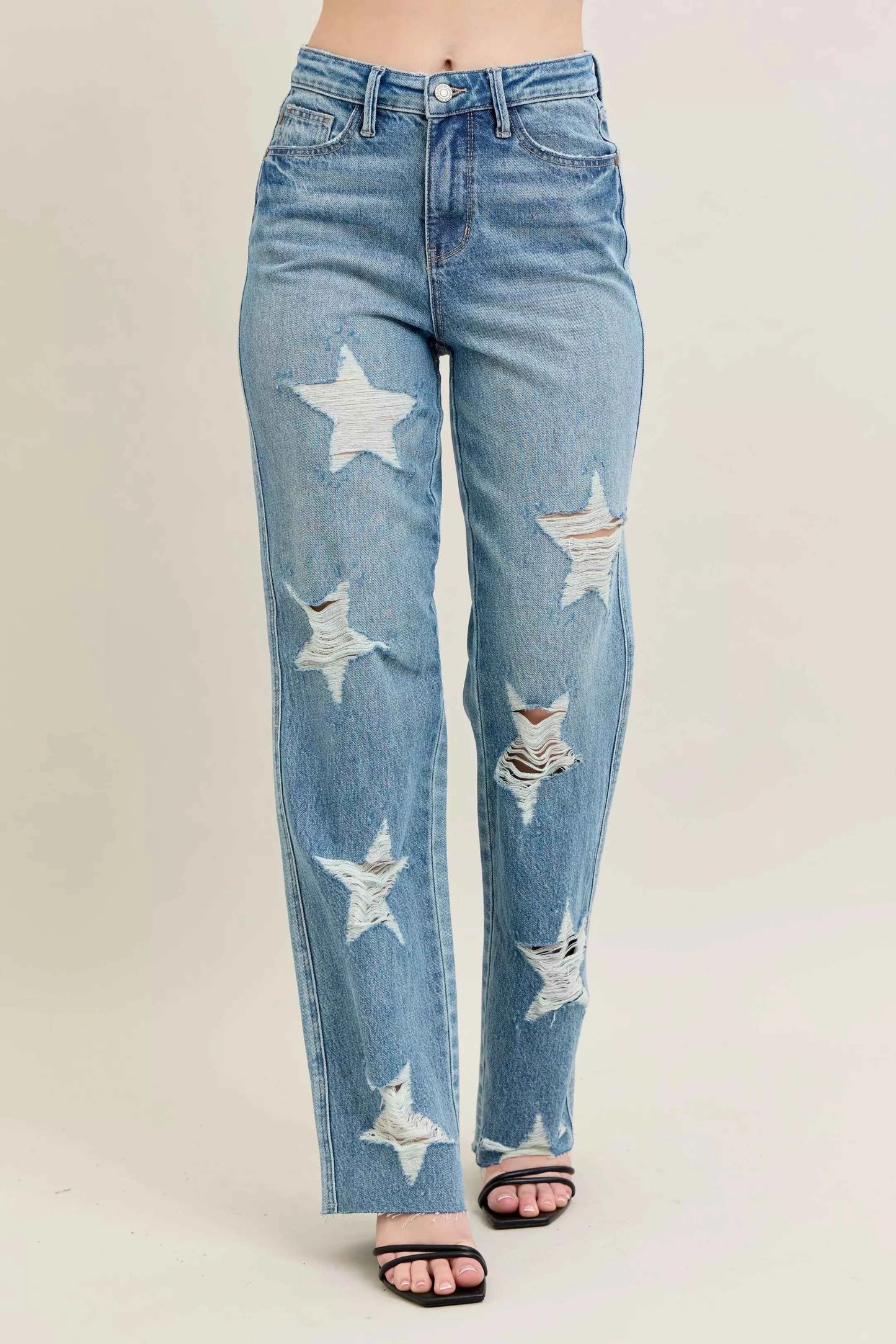 Judy Blue Full Size High Waist  Rigid Magic Star Shaped Destroy 90's Straight Jeans Plus Size