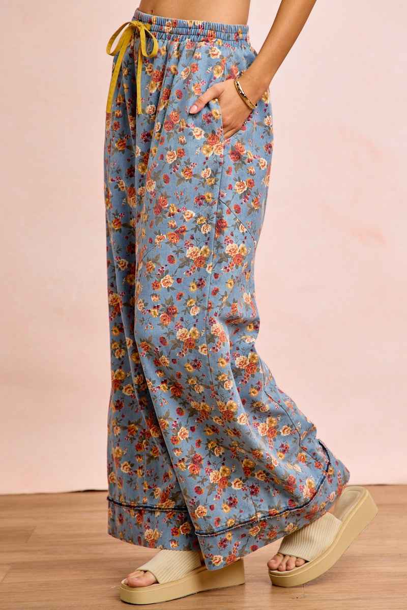 BiBi Floral Printed Drawstring Wide Pants