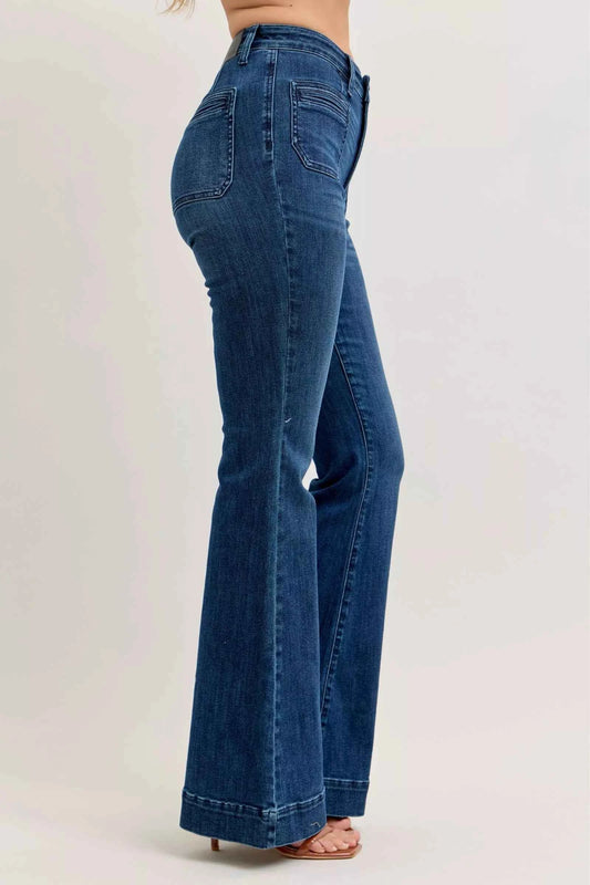Judy Blue High-Waisted Flare Jeans with Front Pockets