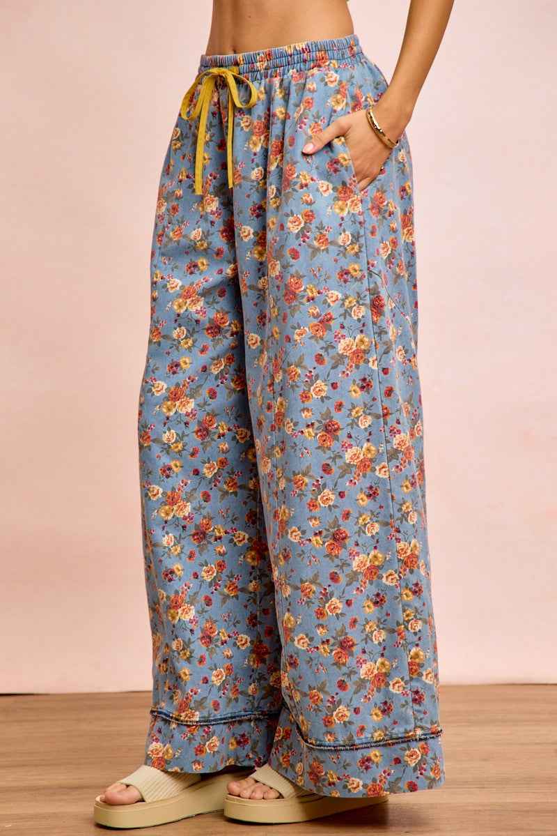 BiBi Floral Printed Drawstring Wide Pants