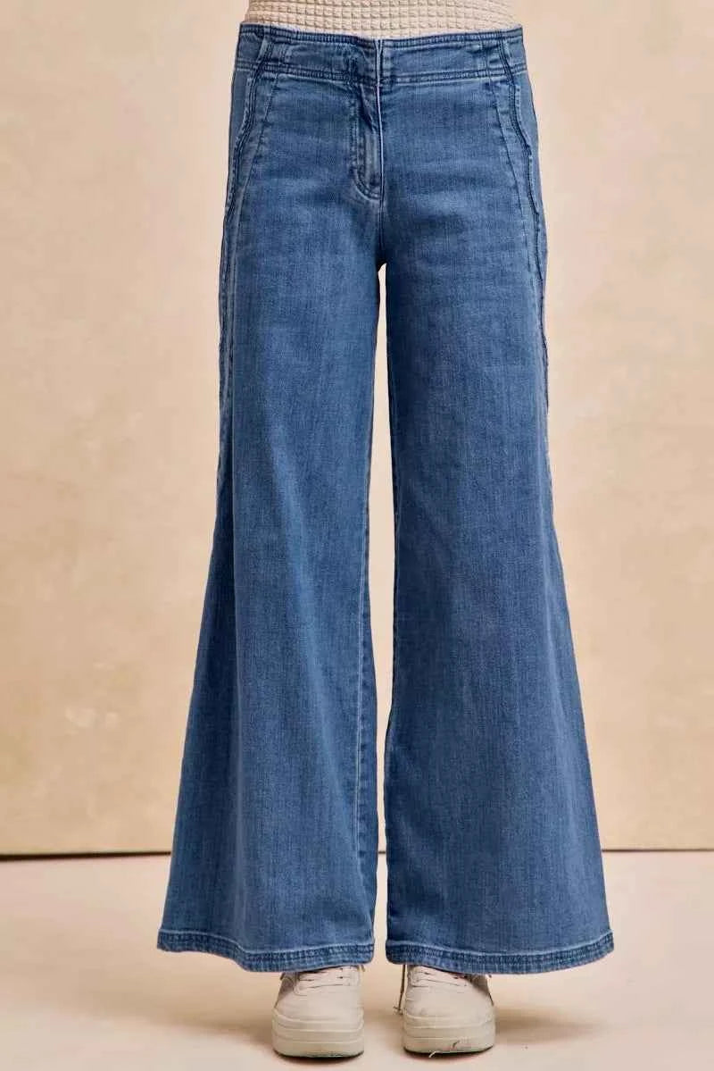 BiBi Wavy Side Edge Detail Lined Wide Leg Jeans