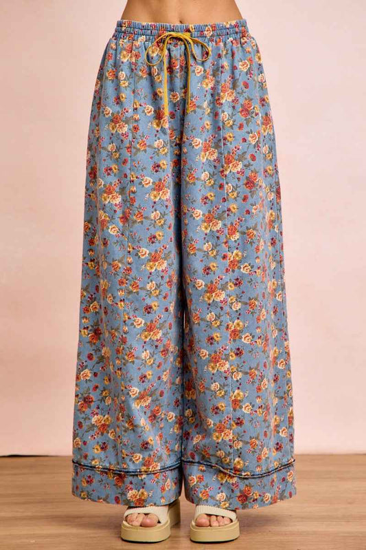BiBi Floral Printed Drawstring Wide Pants