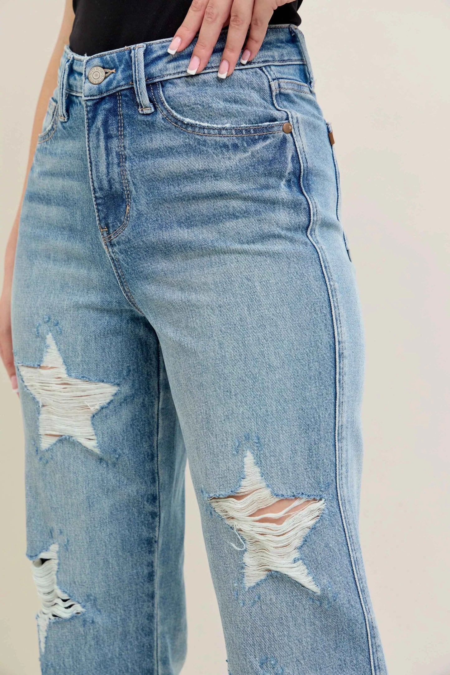 Judy Blue Full Size High Waist  Rigid Magic Star Shaped Destroy 90's Straight Jeans Plus Size
