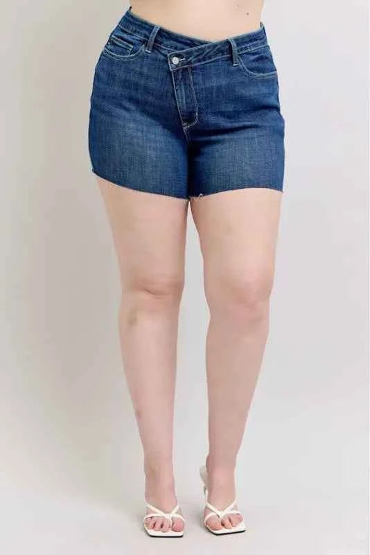 Judy Blue Full Size High Waist Criss-Cross Waistband Denim Shorts Plus Size