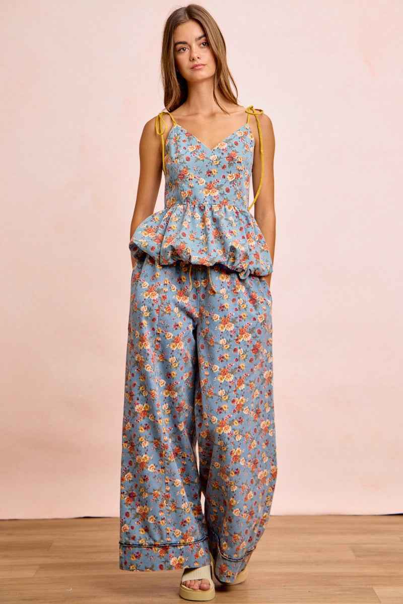 BiBi Floral Printed Drawstring Wide Pants