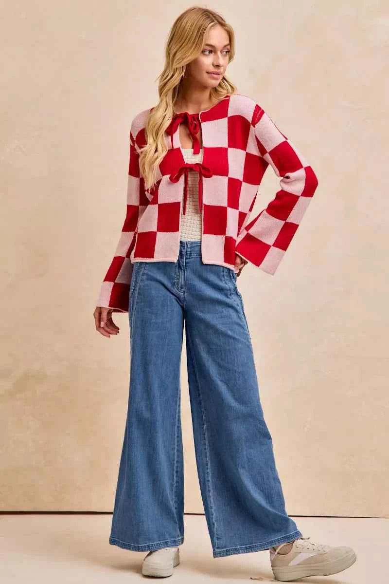 BiBi Wavy Side Edge Detail Lined Wide Leg Jeans