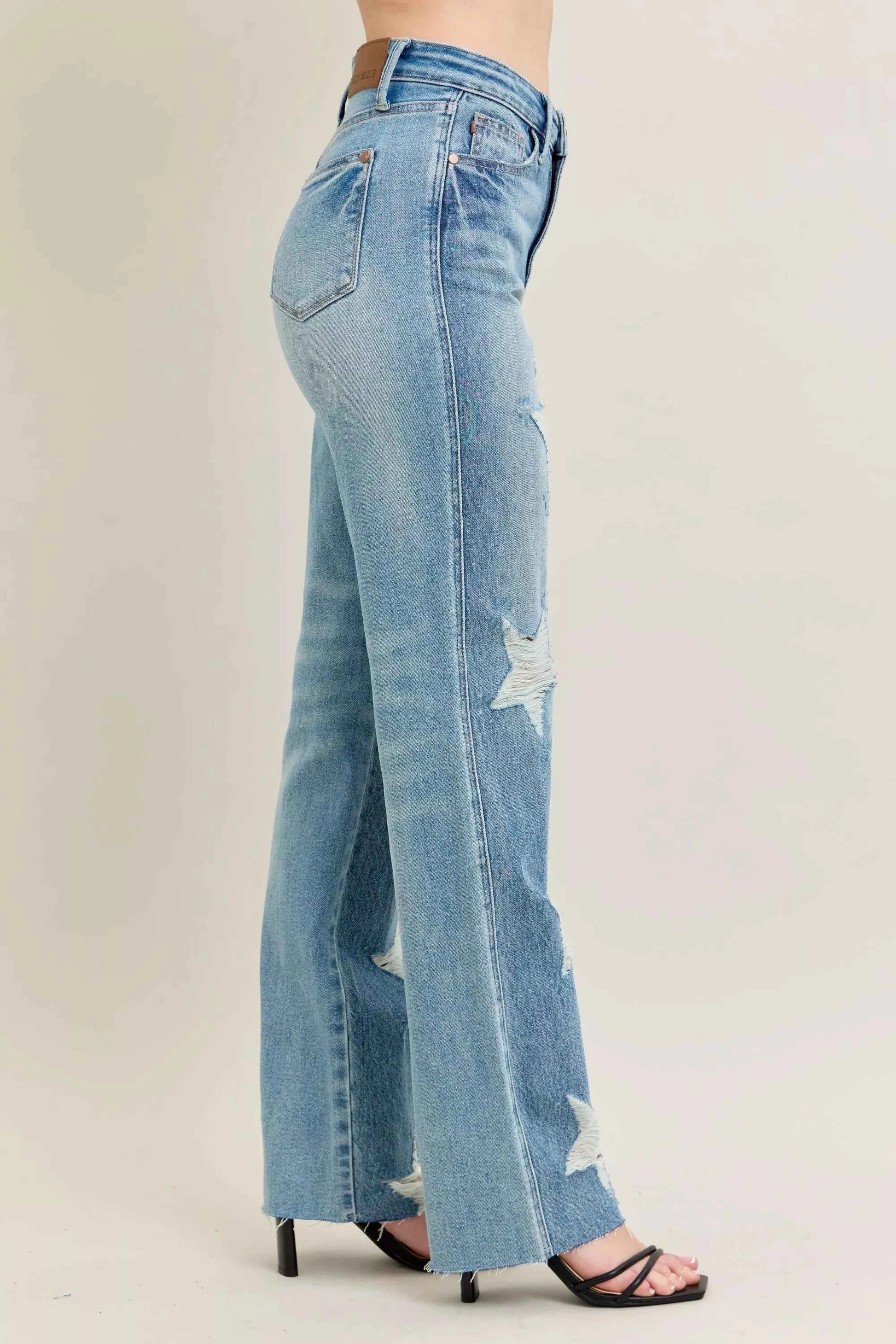 Judy Blue Full Size High Waist  Rigid Magic Star Shaped Destroy 90's Straight Jeans Plus Size