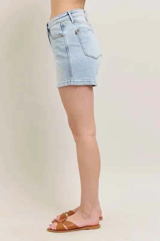 Judy Blue Full Size Frayed Hem High Rise Denim Shorts with Pockets Plus Size