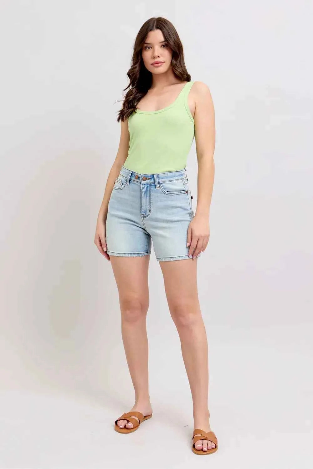 Judy Blue Full Size 2 Button Denim Shorts with Pockets Plus Size