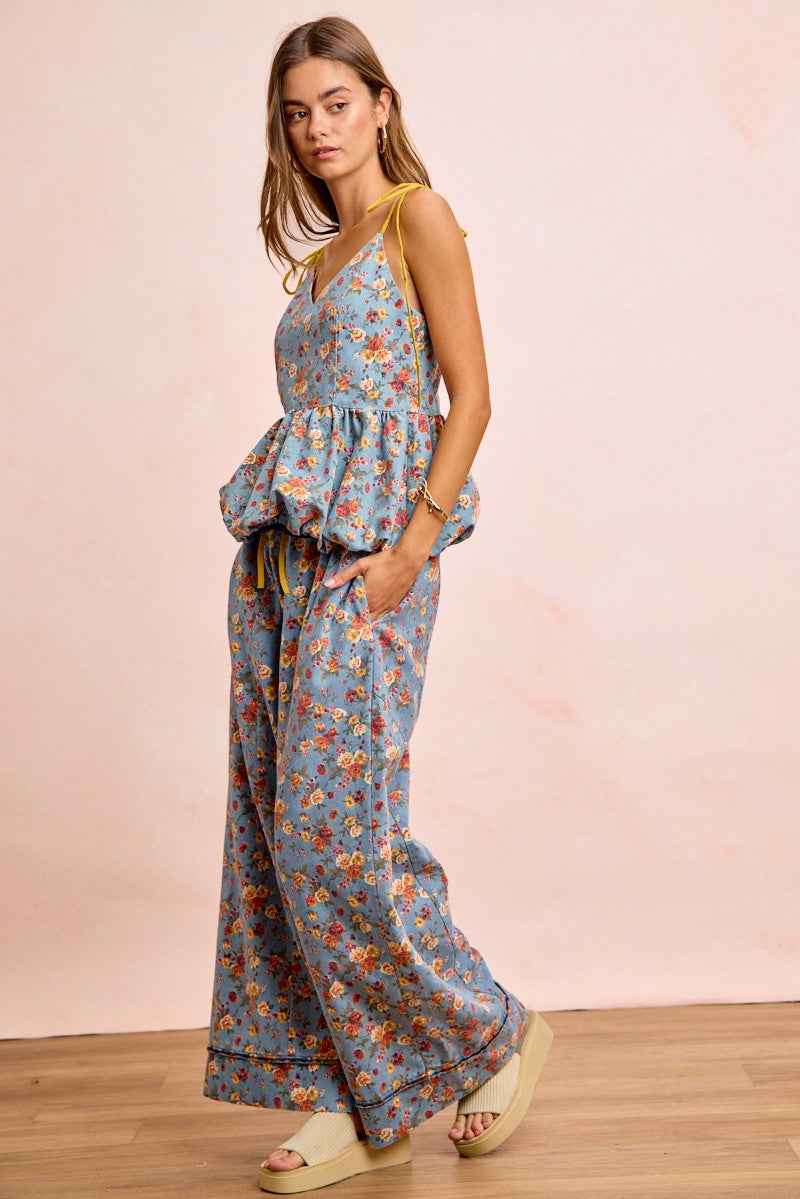 BiBi Floral Printed Drawstring Wide Pants