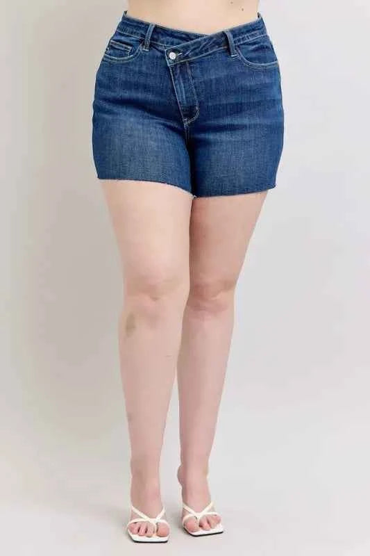 Judy Blue Full Size High Waist Criss-Cross Waistband Denim Shorts Plus Size