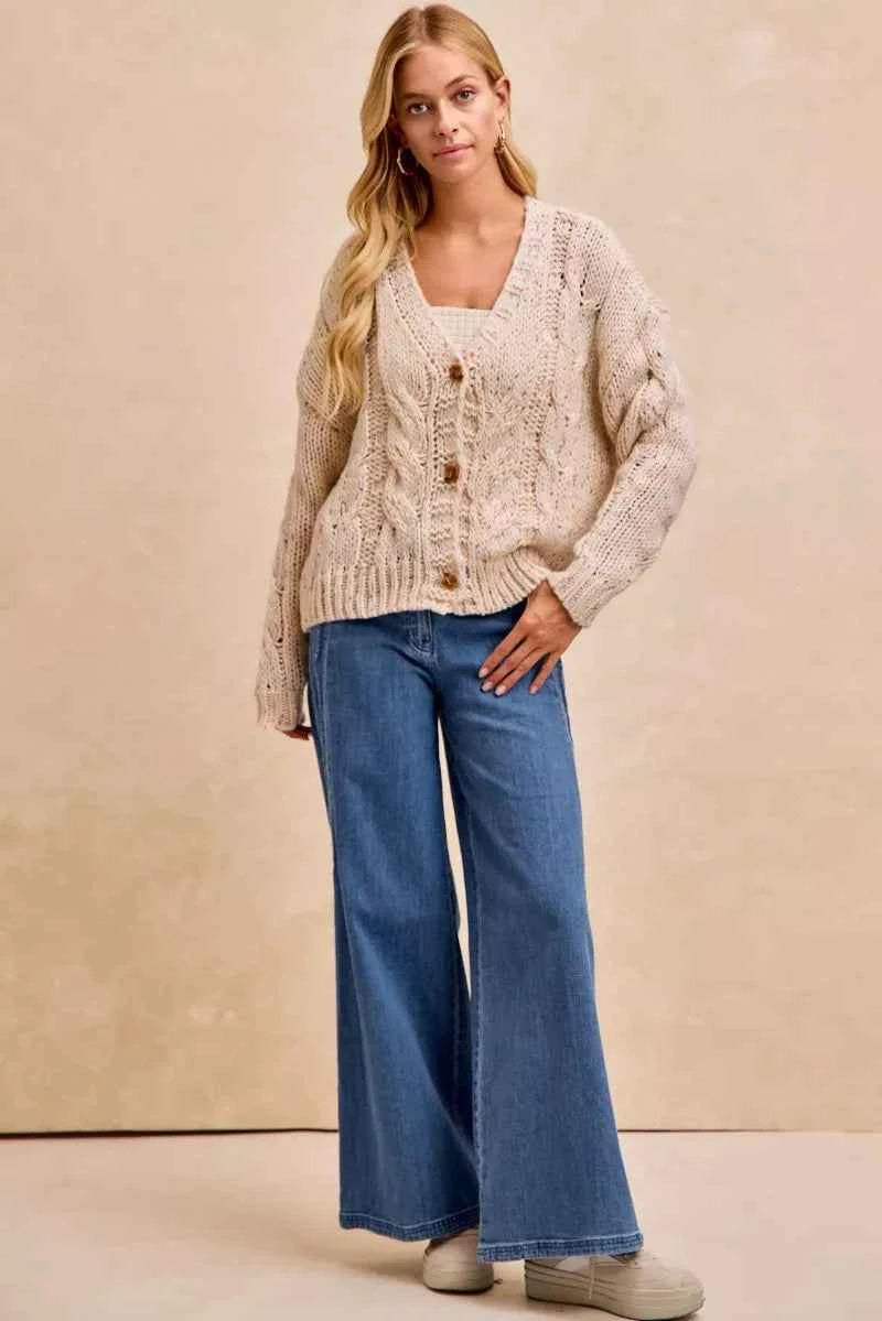 BiBi Wavy Side Edge Detail Lined Wide Leg Jeans