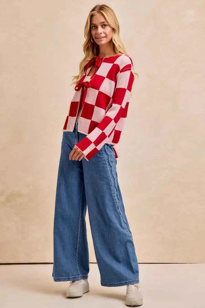 BiBi Wavy Side Edge Detail Lined Wide Leg Jeans