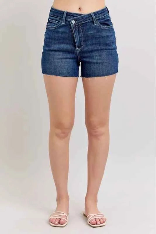 Judy Blue Full Size High Waist Criss-Cross Waistband Denim Shorts Plus Size
