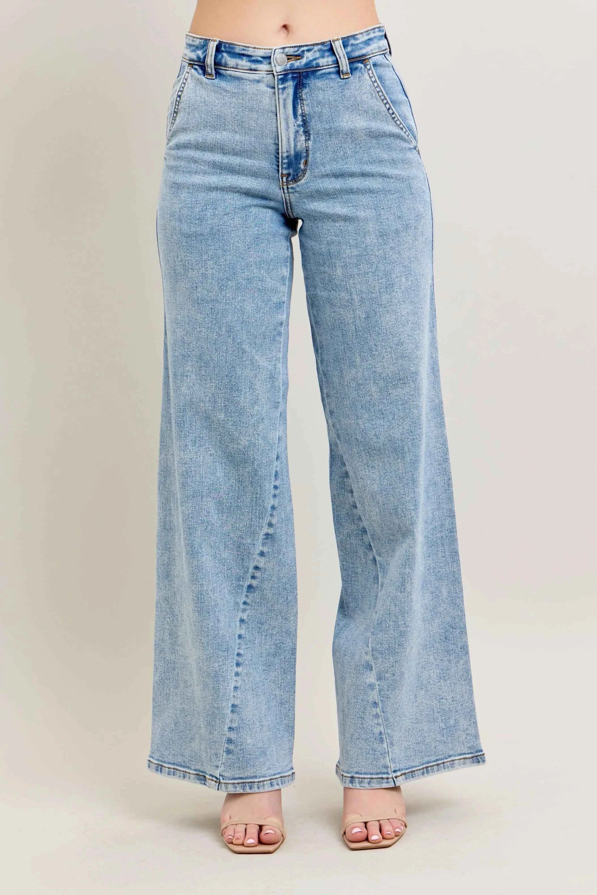 Judy Blue Full Size High Waist Wide Leg Jeans with Skewed Inseam Plus Size