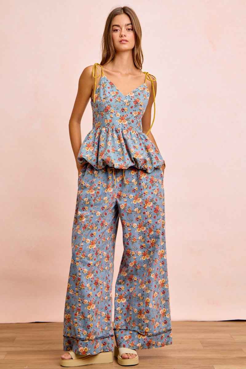 BiBi Floral Printed Drawstring Wide Pants