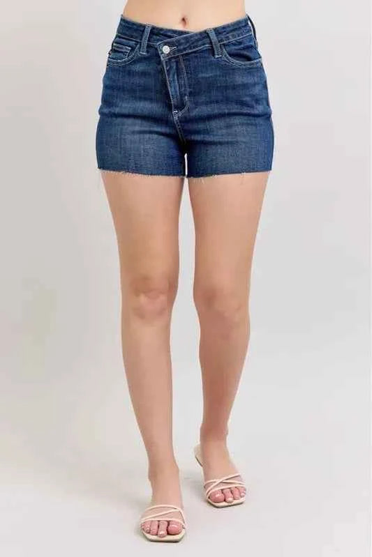 Judy Blue Full Size High Waist Criss-Cross Waistband Denim Shorts Plus Size