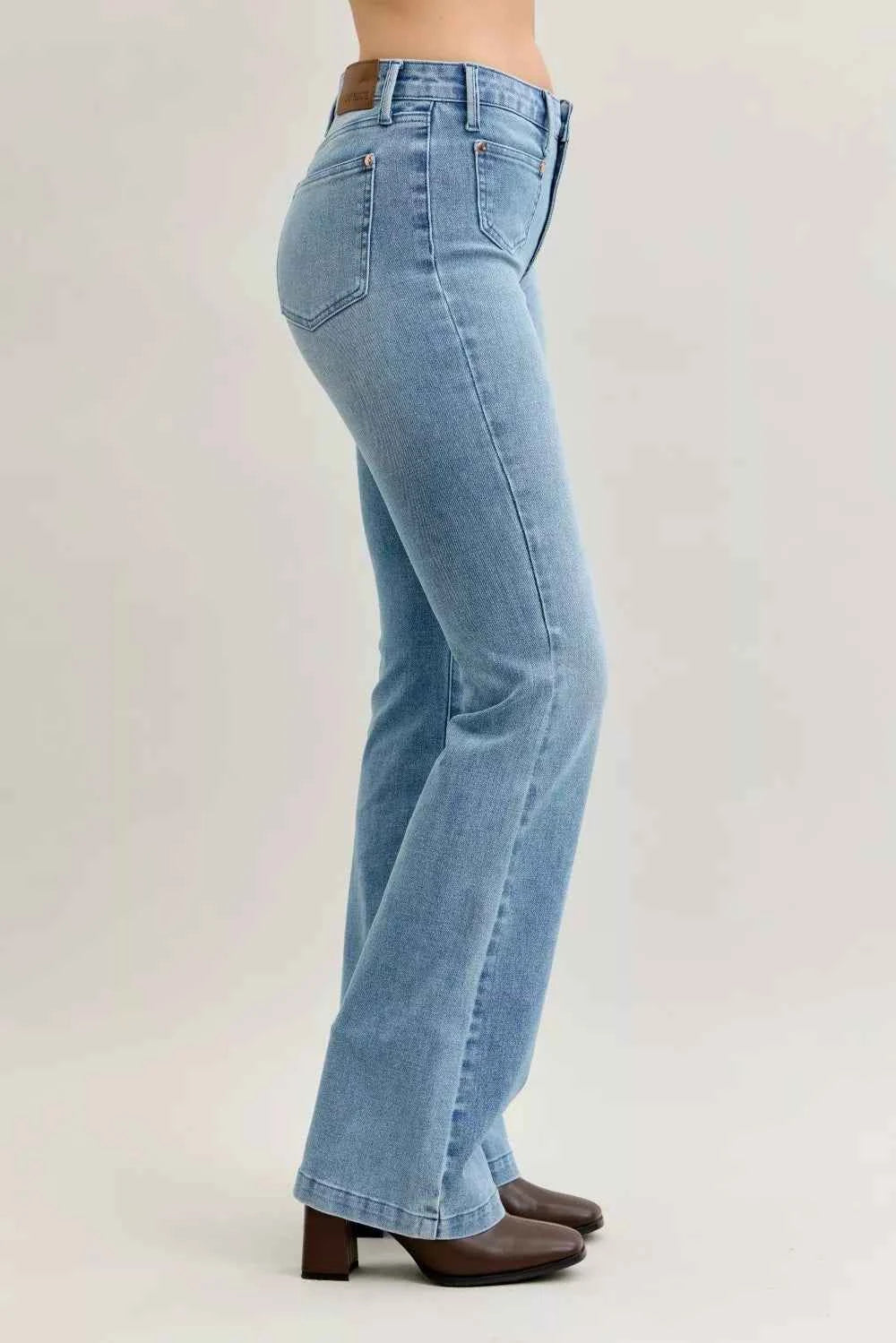 Judy Blue Full Size Mid Rise Bootcut Jeans with Contrast Wash & Front Patch Pockets Plus Size