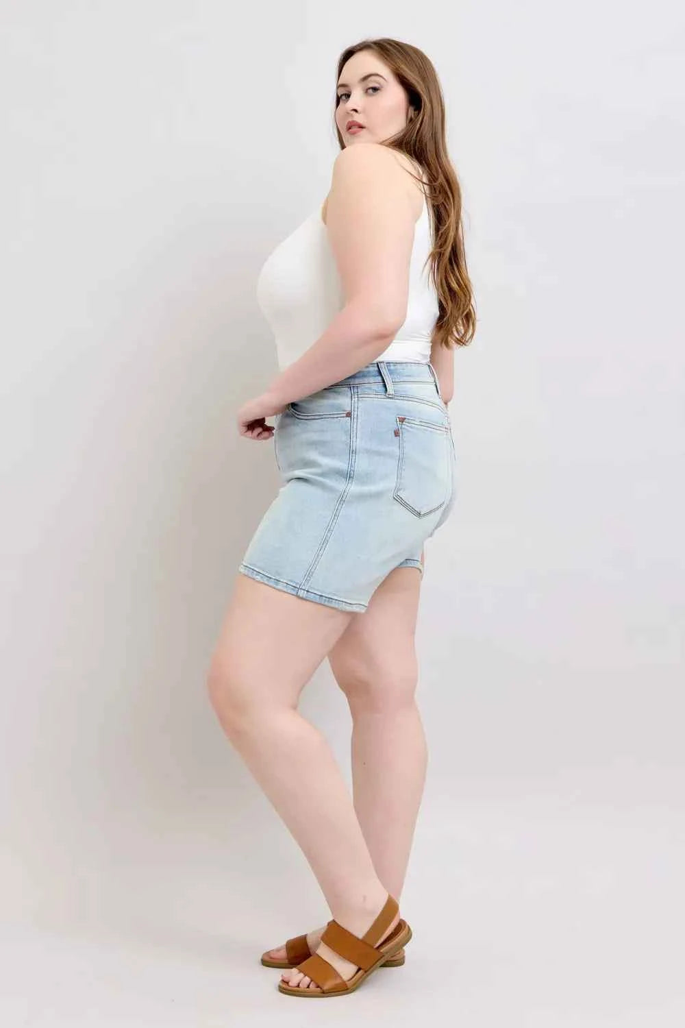 Judy Blue Full Size 2 Button Denim Shorts with Pockets Plus Size