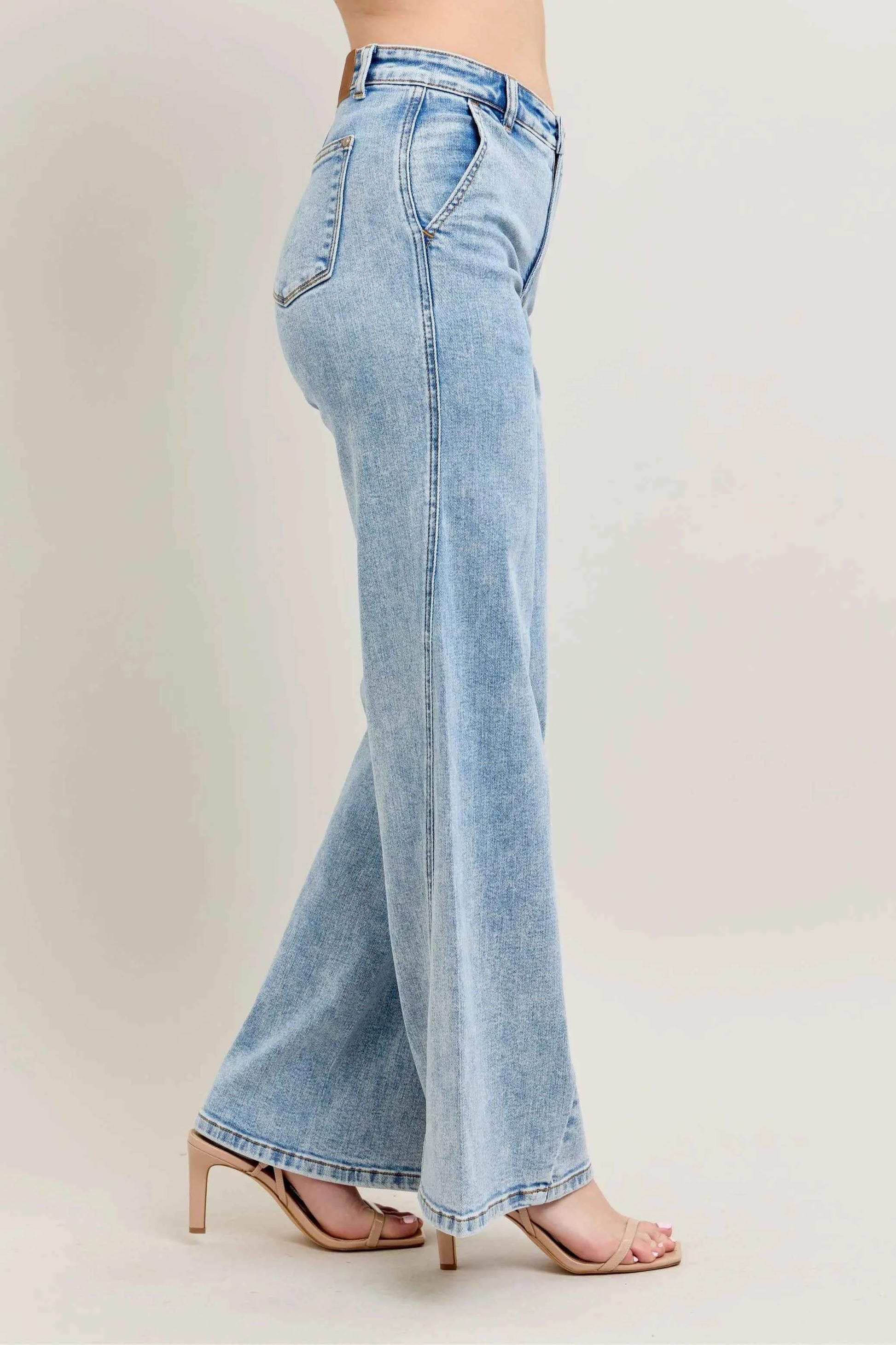 Judy Blue Full Size High Waist Wide Leg Jeans with Skewed Inseam Plus Size