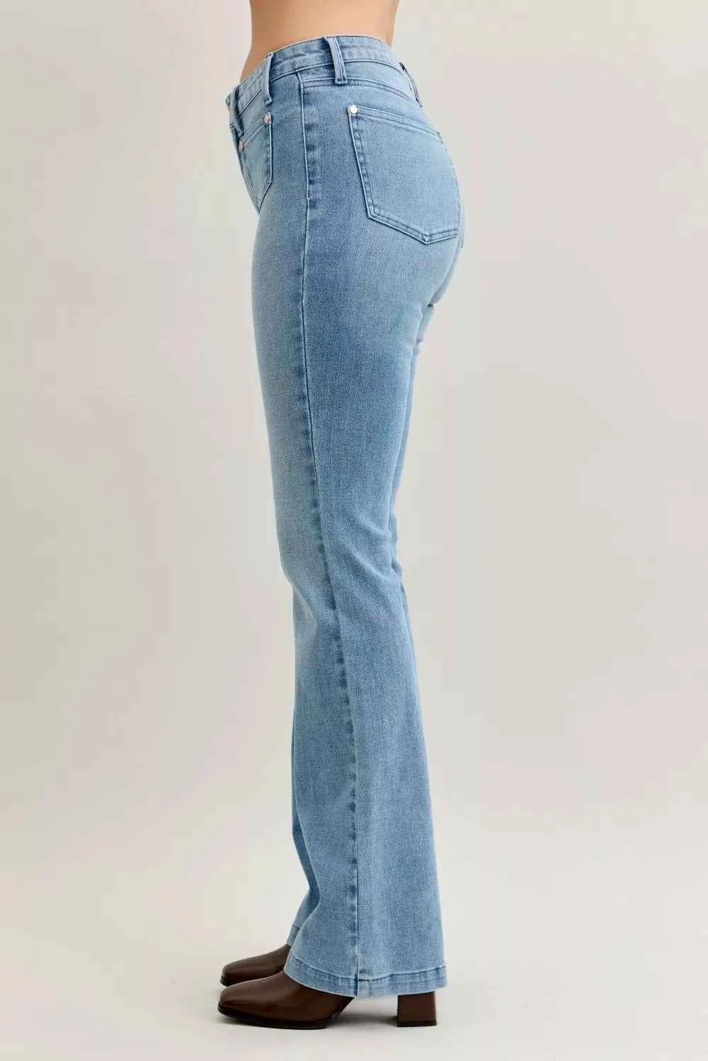 Judy Blue Full Size Mid Rise Bootcut Jeans with Contrast Wash & Front Patch Pockets Plus Size