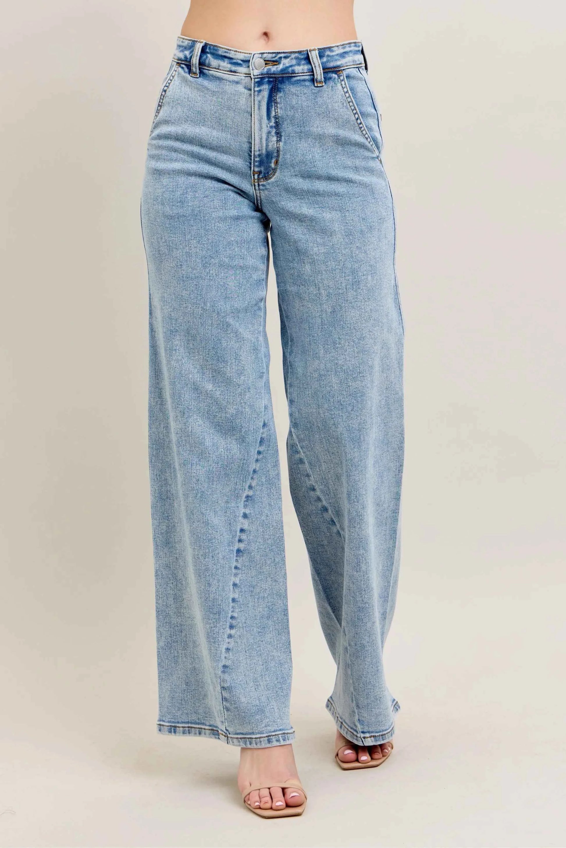 Judy Blue Full Size High Waist Wide Leg Jeans with Skewed Inseam Plus Size
